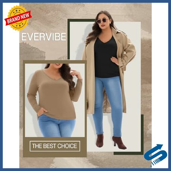 Plus Size Long Sleeve V-Neck T-Shirts 3 Pack Slim Fit Cotton Blend - Picture 7 of 8